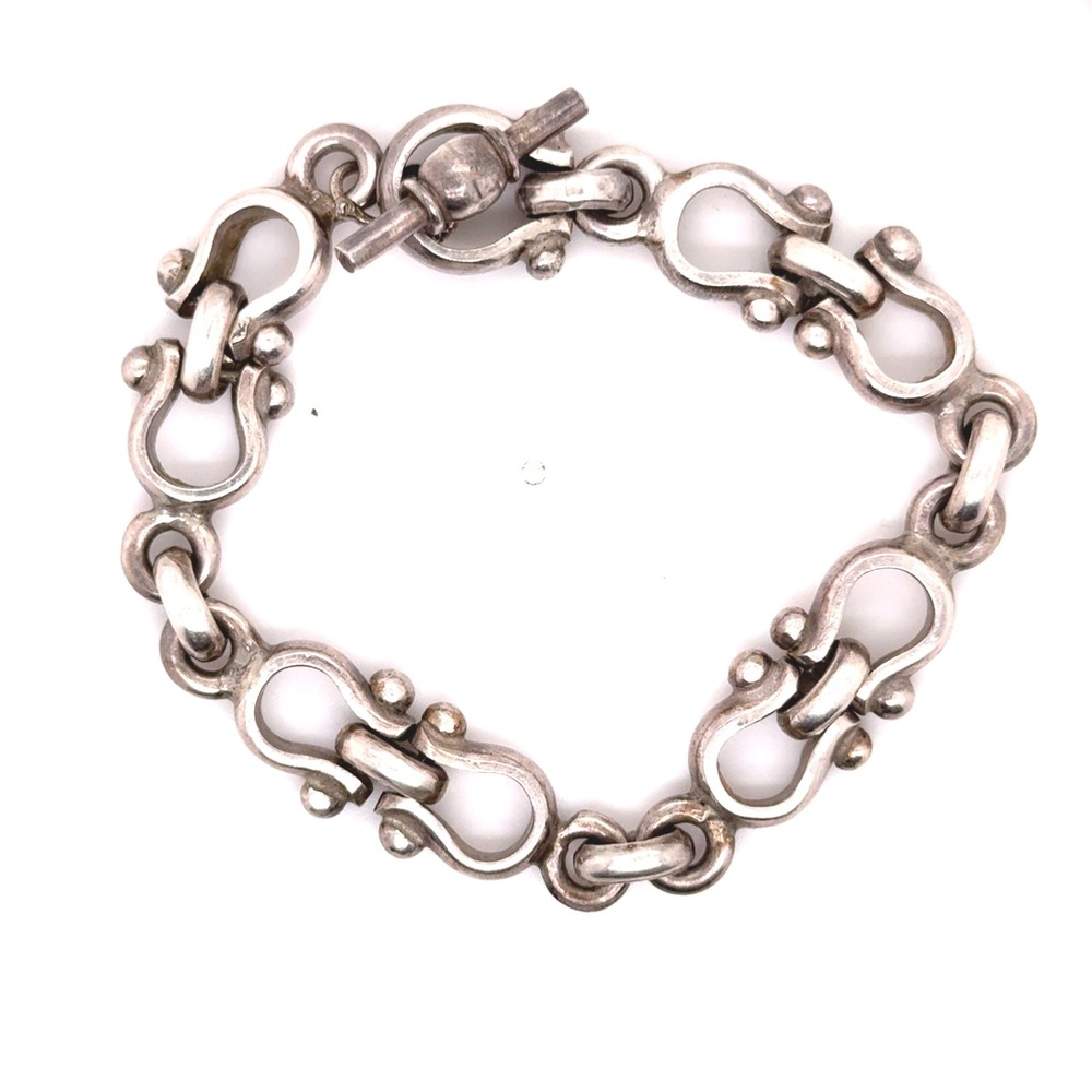 Vintage Sterling Silver Horseshoe Link Toggle Bracelet 7.5 Inch 36.2g